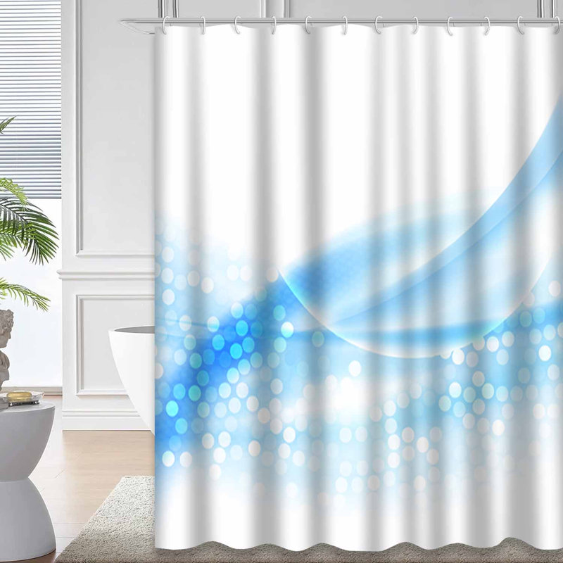 Rideau de douche abstrait à pois bleu clair avec 12 crochets, L 72 po x l 72 po