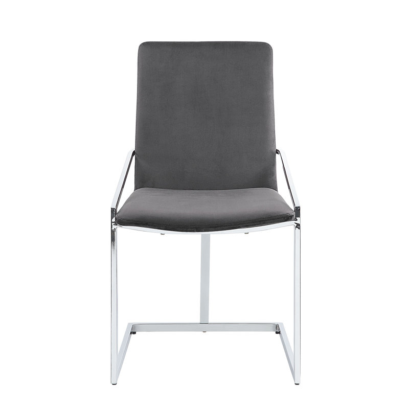 Chaise d'appoint en velours gris et finition chromée (ensemble de 2)