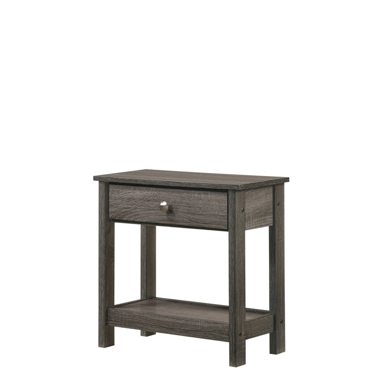 Rustic Grey Single Drawer & Bottom Shelf Nightstand for Bedroom Functional Style