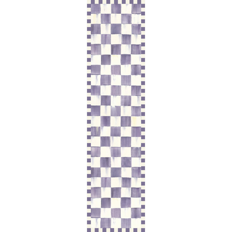 Violet Checkered Washable Rug, Runner 2'6" x 10'