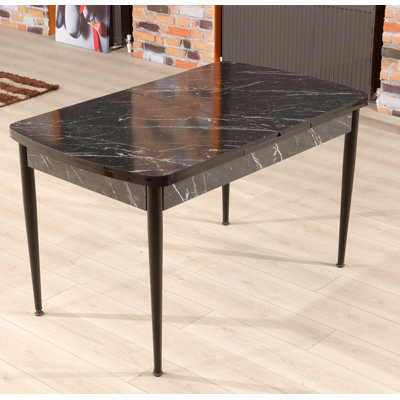 Modern Extendable Dining Table, Black & White Marble Design, 51.9 x 31.1 x 30.3 inches (Extended: 66.9 inches) | 100% Melamine Coated Particle Board, 0.7 inches Thick | Sturdy Metal Legs, Perfect for Stylish Dining Rooms