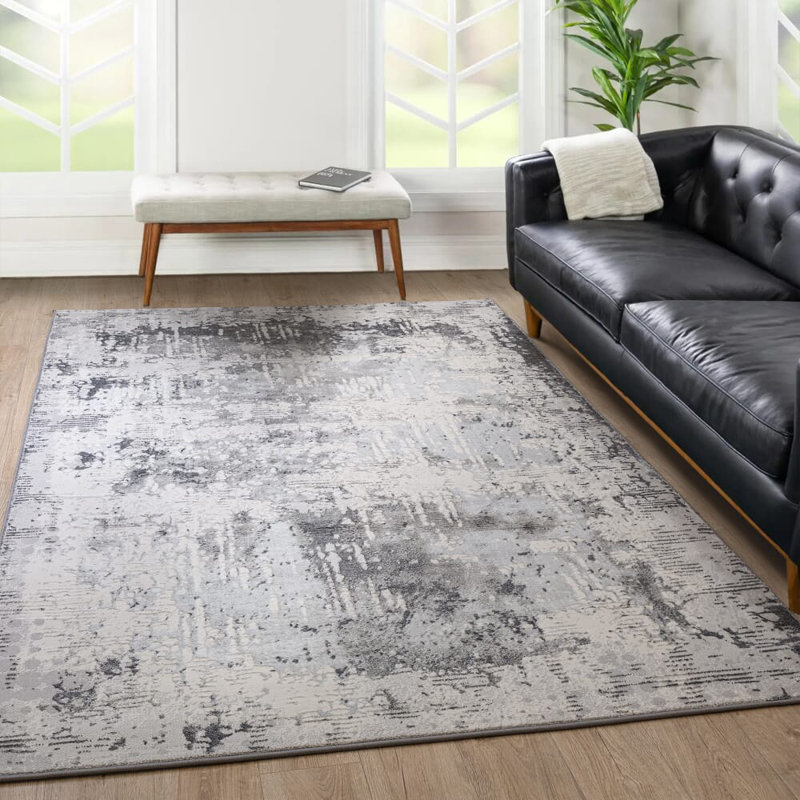 Anandita Abstract Grey/Cream Area Rug, Rectangle 200 x 275 cm