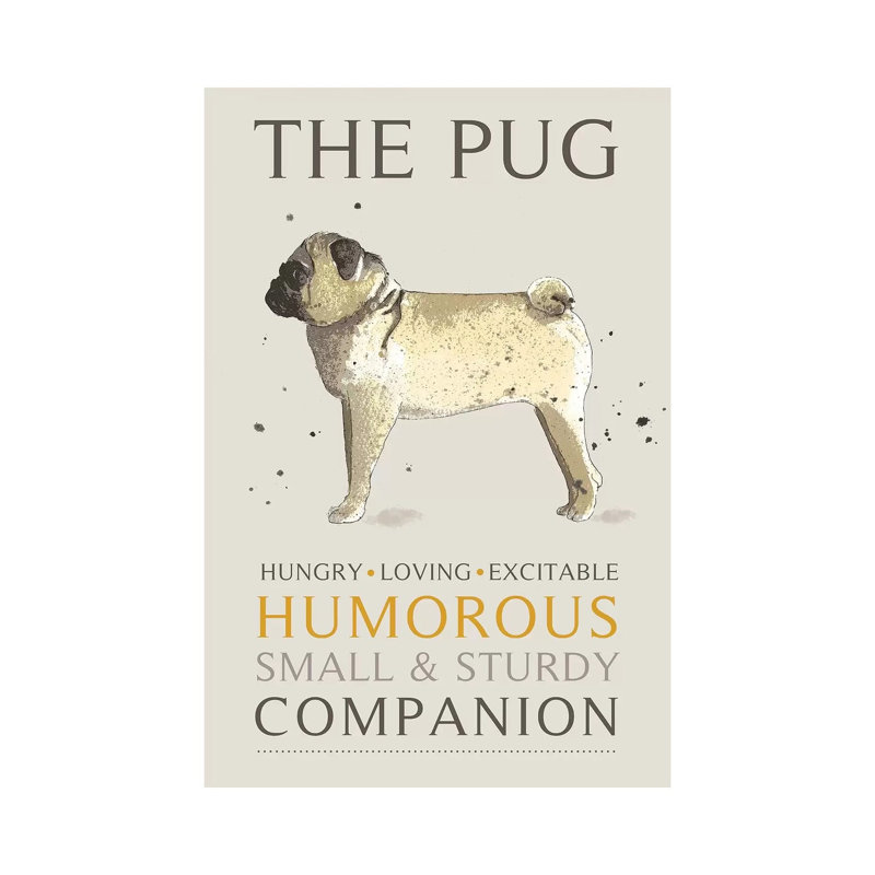 «Pug» par Michelle Campbell, art textuel sur toile tendue, H 12 po x l 8 po x P 0,75 po