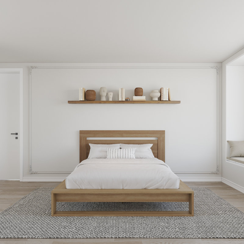 Morgan Queen Size Slatted Bedframe with Headboard, Natural Blonde Oak, Brun