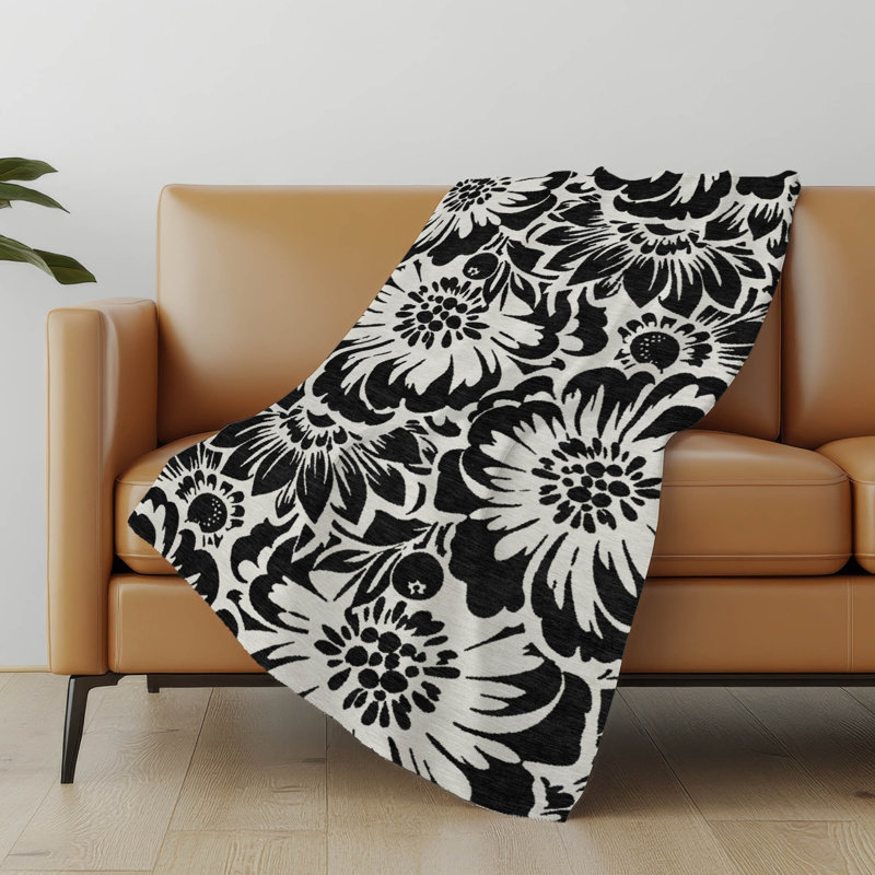 Jeté en sherpa floral Addison, Noir