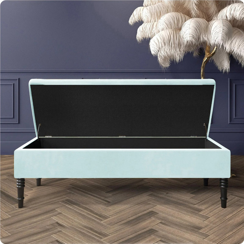 Safar Plain Upholstered Plush Velvet Ottoman Storage Bench with Black Turned Wooden Legs, White, 40cm H x 90cm W x 40cm D