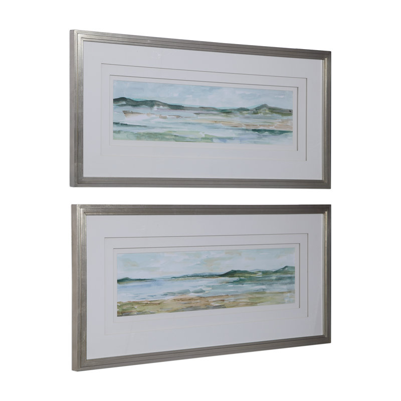 Panoramic Seascape Silver and White Framed Prints Set