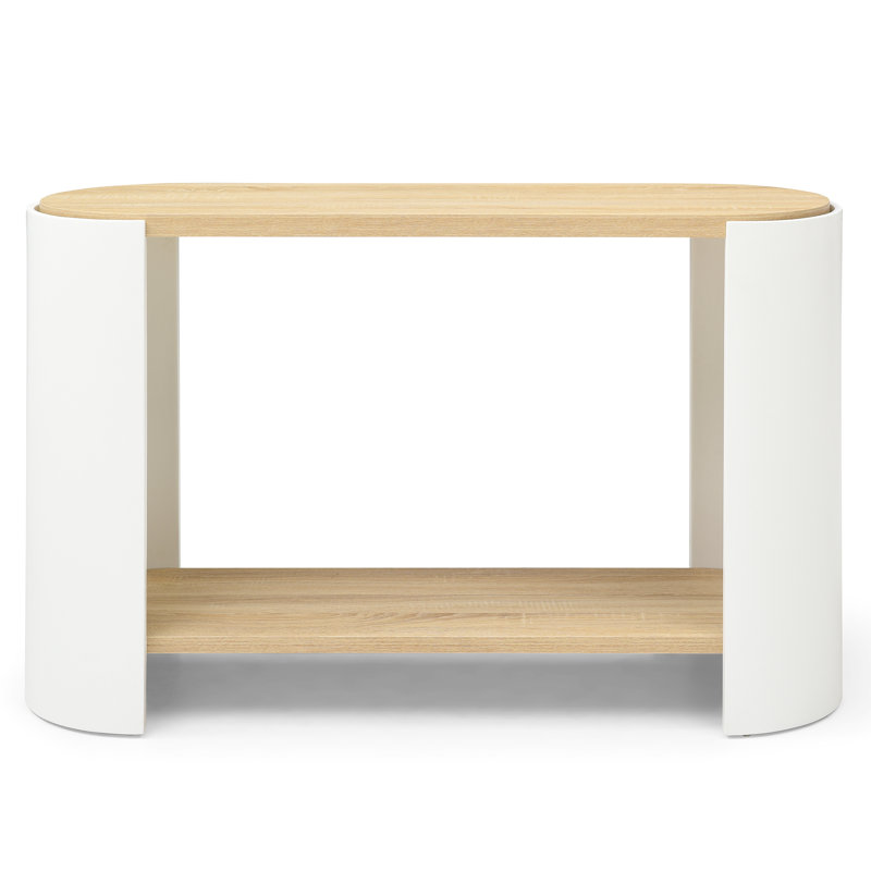 Table de chevet ovale pour chambre à coucher avec grand espace de rangement à 2 niveaux, naturel et blanc, facile à assembler, table d'appoint moderne en 2 étapes, magnifique