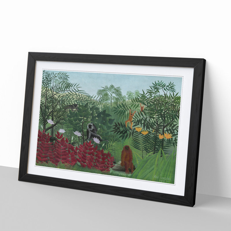 Tropical Forest with Monkeys by Henri Rousseau - Framed Print, 36cm H x 48cm W x 2cm D, Black