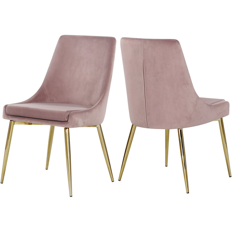 Karina Velvet Upholstered Dining Chair, Gold, Pink Velvet