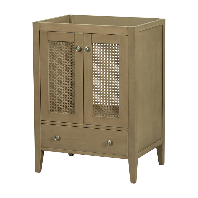Bathroom Vanity Base without Sink, Featuring Rattan Cabinet with Doors and Drawer