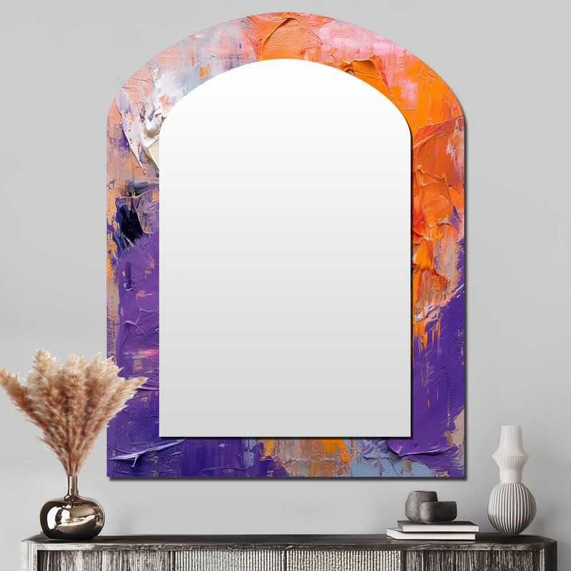Evolving Movements Abstract Expressionism II - Abstract Painting Asymmetrical Mirror, Purple Arch Decorative Wall Mirror, Printed Metal Art