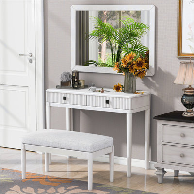 Bureau de coiffeuse moderne avec miroir, ensemble de table de maquillage pour adultes avec tabouret, bureau à domicile, 2 grands tiroirs