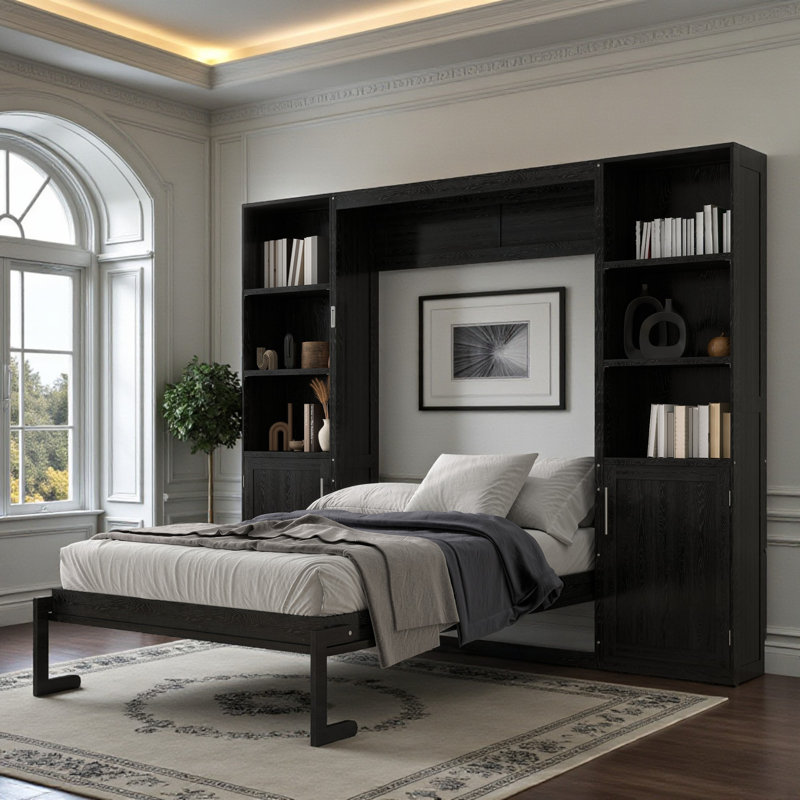 Queen Murphy Bed With Storage, Black