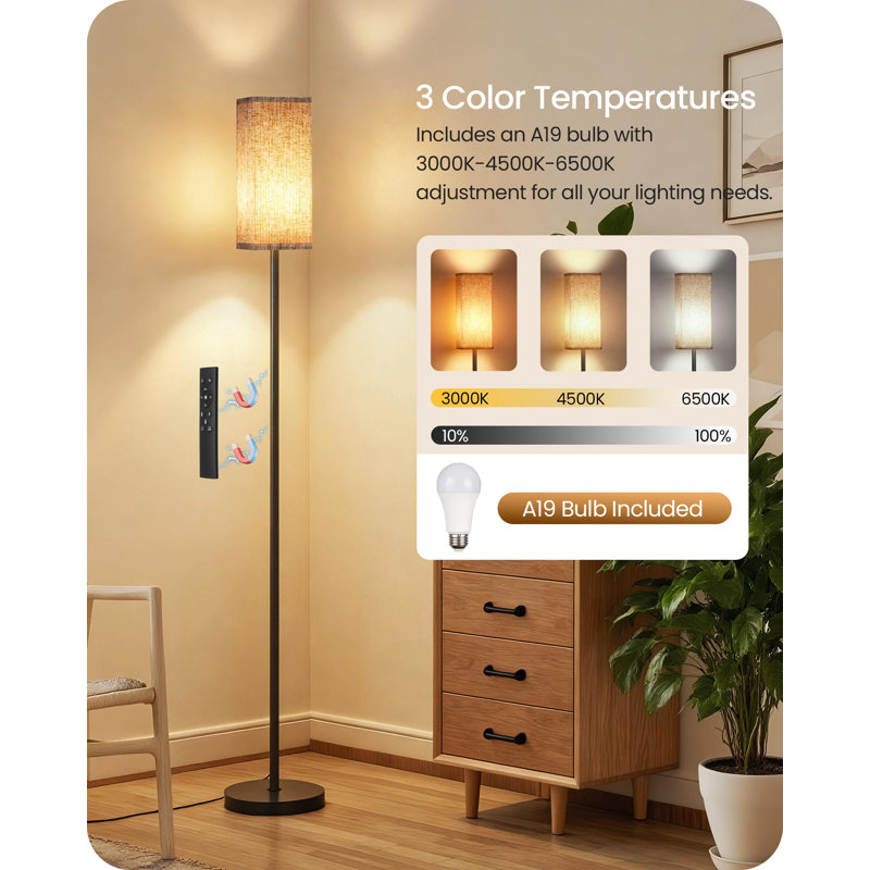 Dimmable Floor Lamp With Remote & Foot Switch, For Living Room Use, Dark Beige