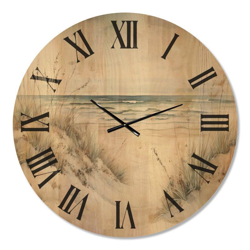 Très grande horloge murale en bois Silent Beach - Ocean Coast Charm in Winter III, Oversized