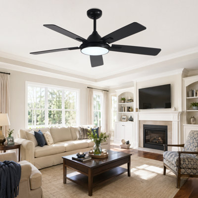 52" Modern Black Ceiling Fan With Lights And Remote Control, Quiet Reversible DC Motor 5-Blade Chandelier Ceiling Fan For Bedroom