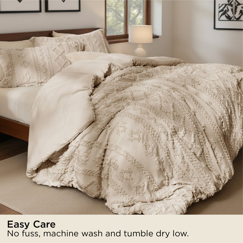 Bedsure Tufted Boho King Comforter Set – 3-Piece Khaki Shabby Bedding，Farmhouse Jacquard Bed Set with Embroidery, All-Season Softness for Cozy Bedrooms & Boho-Chic Gifts