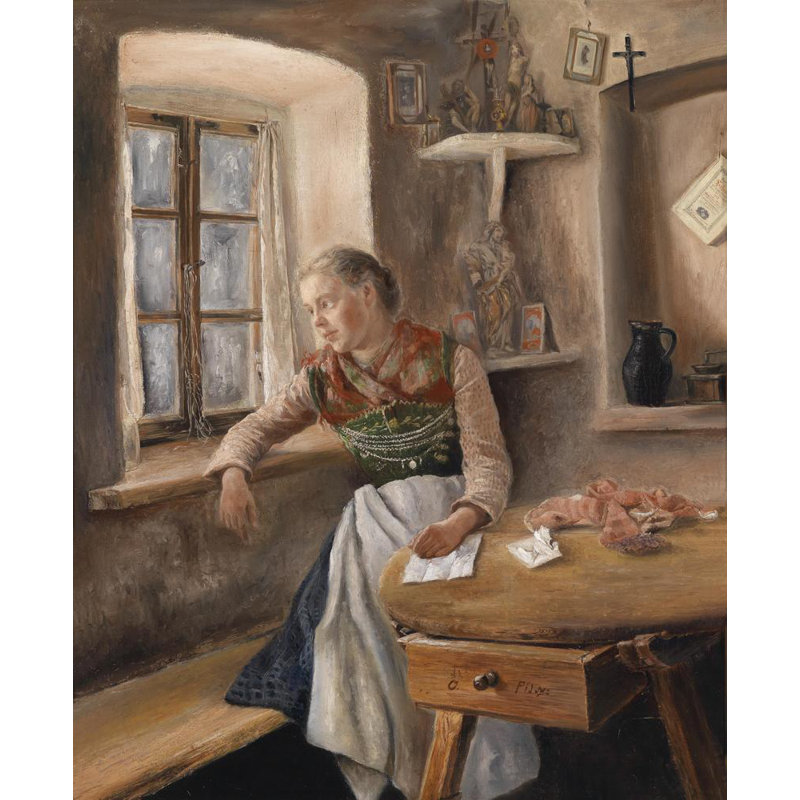 «Girl at the Window» par Otto Piltz - Art mural sur toile tendue avec châssis, H 18 po x l 14 po