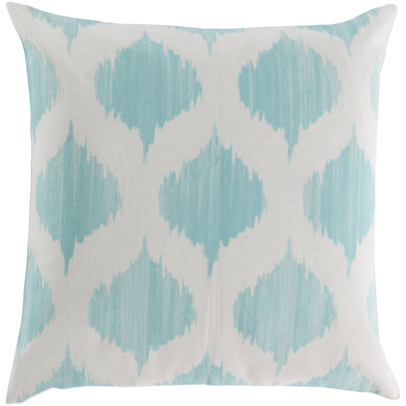 Oreiller carré estampé, 18 po x 18 po, Bleu / neutre, Pas de remplissage