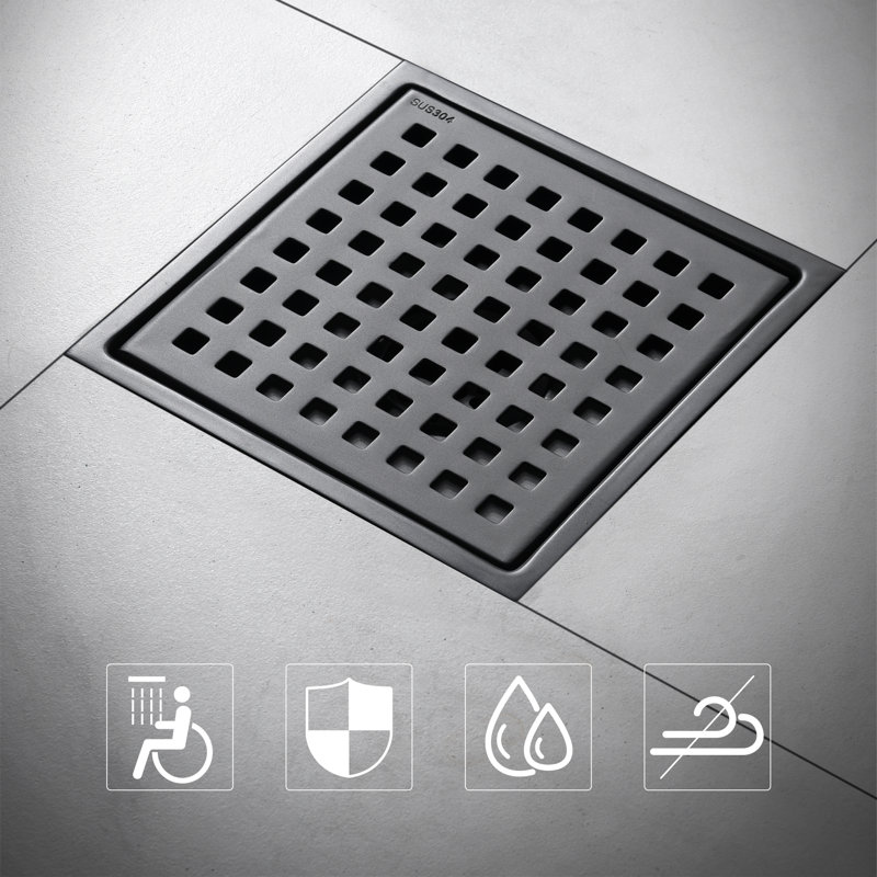 6 Inch Matte Black Stainless Steel Square Shower Drain Kit