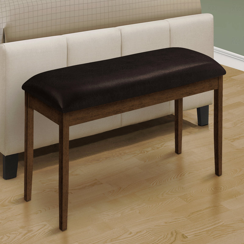 Bench, 48" Rectangular, Dining Room, Entryway, Hallway, Kitchen, Upholstered, Wood, Brown Solid Wood, Brown Leather