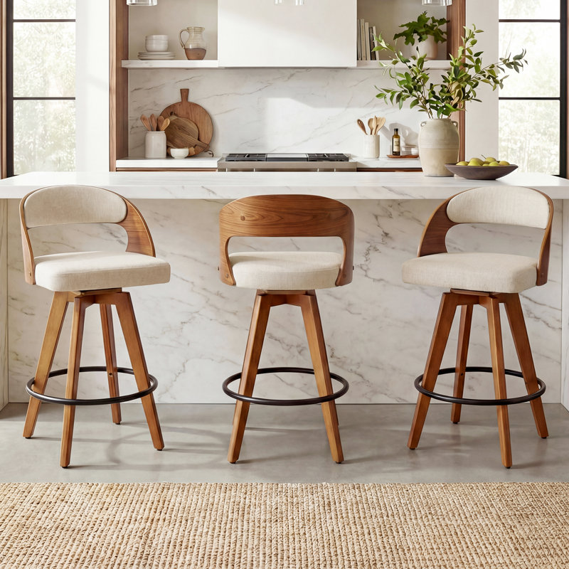 Ensemble de 3 tabourets de comptoir et de bar Deherrera, Counter Stool (26.78” Seat Height), Lin beige