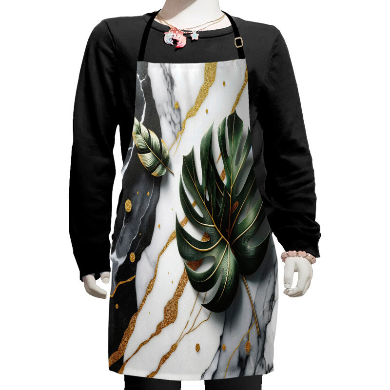 East Urban Home Monstera Apron with Adjustable Ties and Hook & Loop Straps Small Dimgray Hunter Green
