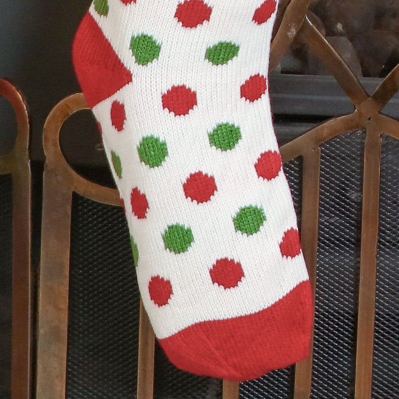 Knitted White Polka Dot Christmas Stocking