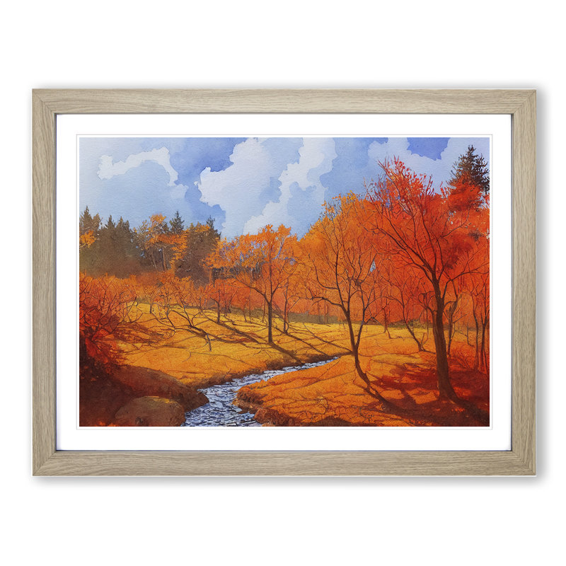 Graceful Autumn Forest 1 Piece Single Picture Frame Wall Art, 34cm H x 46cm W x 2cm D, Oak Framed