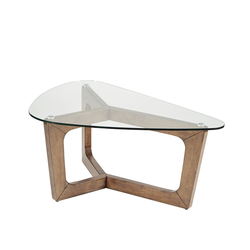 Table basse en bois de pacanier 28 po avec verre moderne l 42 po