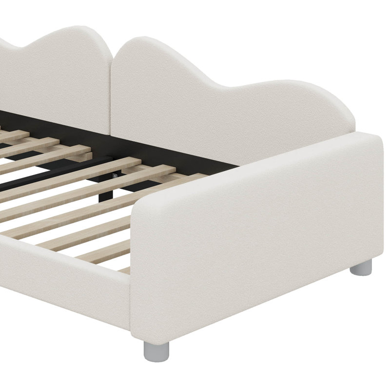 Canapé-lit simple en tissu Sherpa rembourré avec dossier en forme de nuage, Blanc