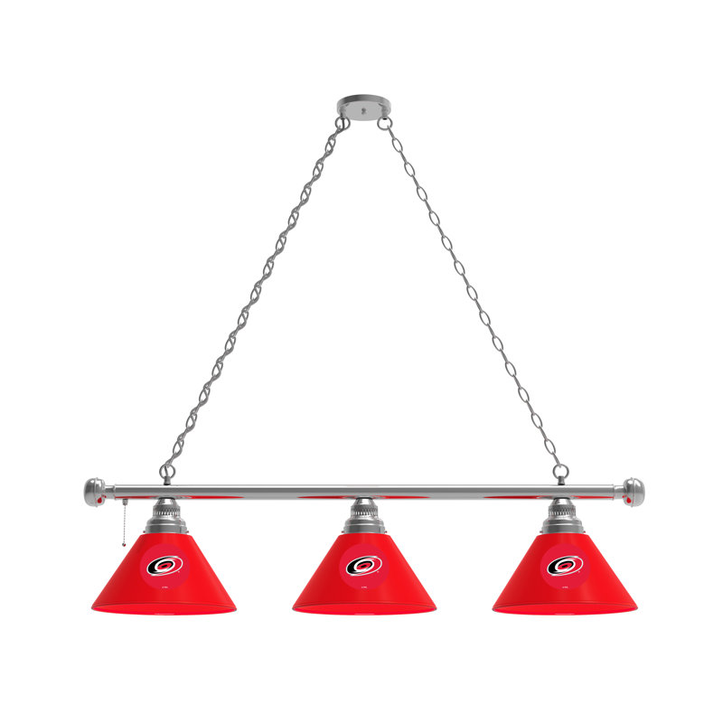 3 - Light Pool Table Lights Pendant, Chrome, Carolina Hurricanes