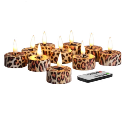 12 bougies chauffe-plat à DEL sans flamme avec télécommande - léopard