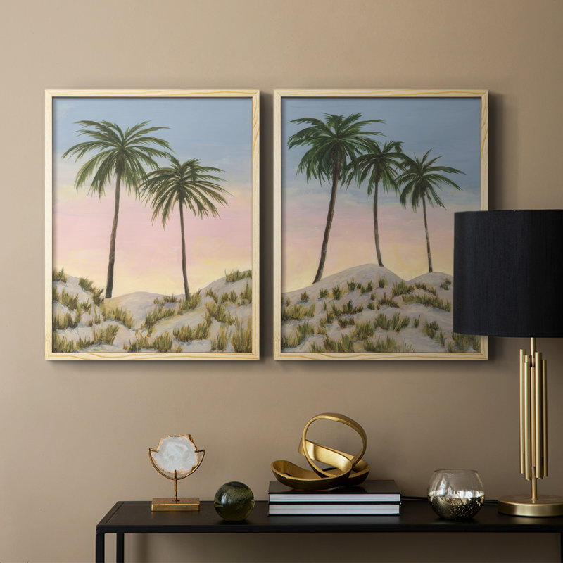 Impression encadrée Sunrise Palms I-Premium - prête à être accrochée - aucun clou requis - aucun clou requis, Bois naturel