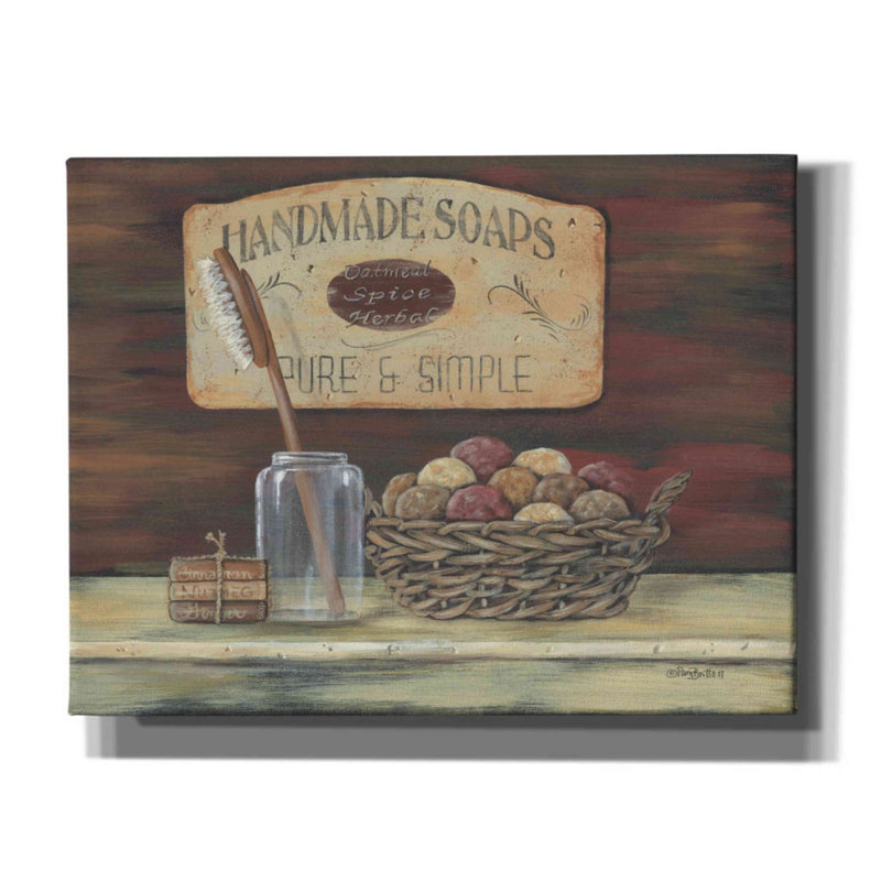 «Handmade Soaps» par Pam Britton, art mural sur toile, H 26 po x l 34 po x P 1,5 po