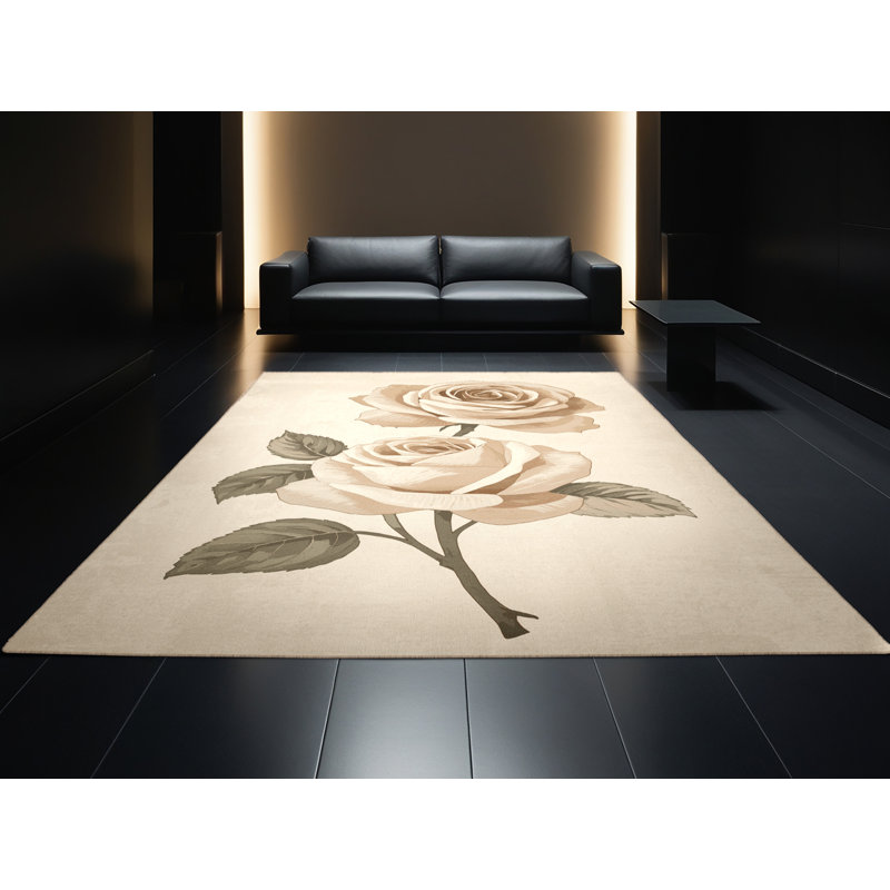 Tapis beige moderne et contemporain lavable à la machine Midtown Valentines - reliure beige, 7 x 9
