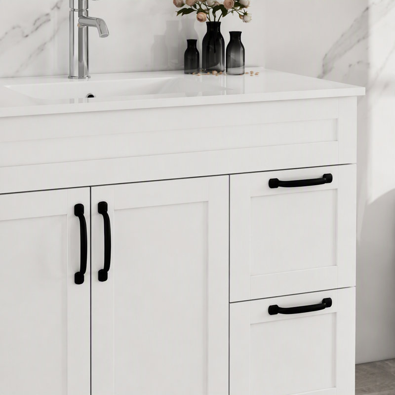 Lavabo de salle de bain en céramique blanche de 39,4 po, pour meuble-lavabo de 36 po, trou de robinet pré-percé, design minimaliste moderne, durable et facile à nettoyer