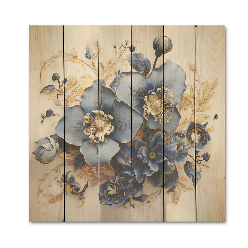 Blue Orchid S Whispered Symphony - Orchids Wood Art On Natural Pine Wood, 15" H x 15" W