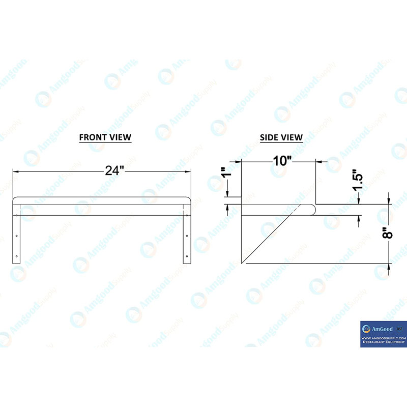 Tablette murale utilitaire en métal., H 9 po x l 24 po x P 10 po, Argent