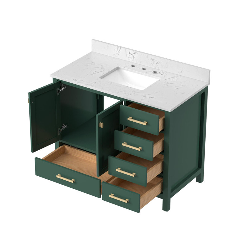 Meuble-lavabo autoportant avec rangement à fermeture en douceur, 42", Vert, Doré