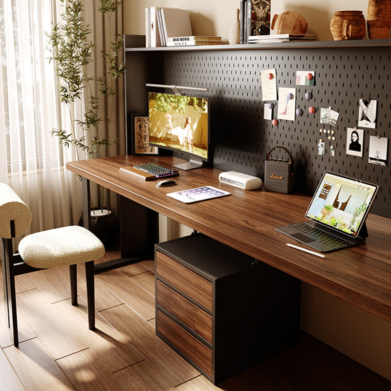 Bureau rectangulaire en bois massif brun noyer + noir, H 29,53 po x l 62,99 po x P 23,62 po