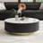 35.43" Round Coffee Table with Lift Top & Drawer, Faux Marble Surface, Solid Wood for Modern Living Spaces