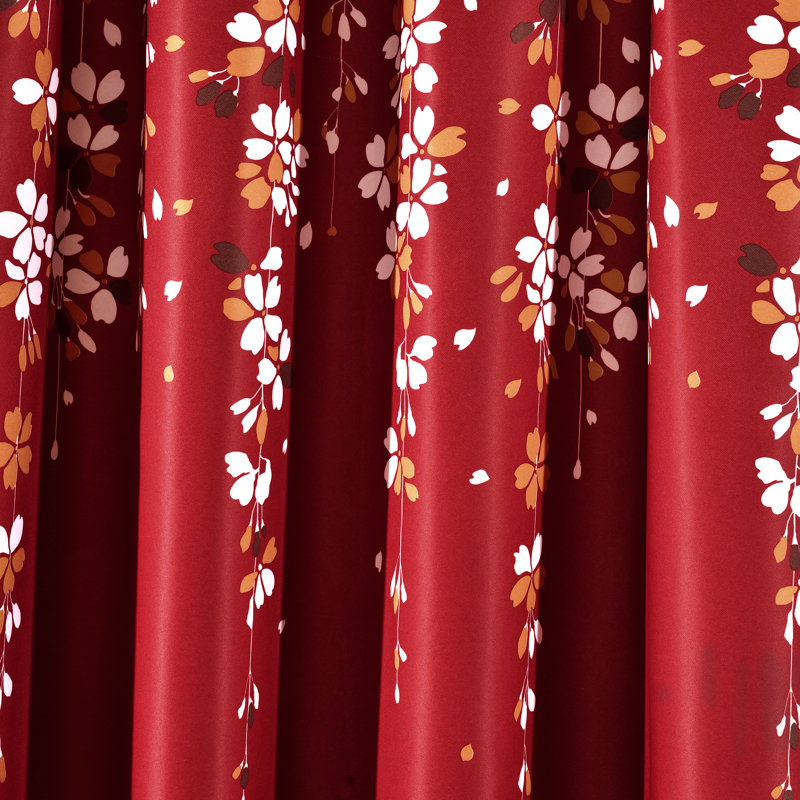 Weeping Flowers Room Darkening Pair, Red/White, 52" W x 63" H