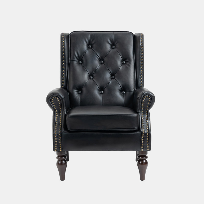 Dawnica 29.33'' Wide Tufted Accent chair,Living room chair,Arm chair,Bedroom chair,Club chair, Black Faux Leather