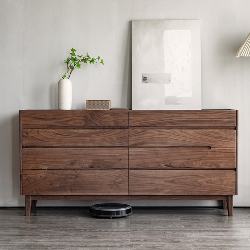 Commode de style simple en noyer noir à 8 tiroirs