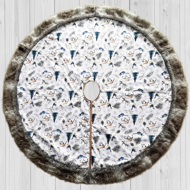 Rustic Woodland Faux Suede Christmas Tree Skirt 48 Inches