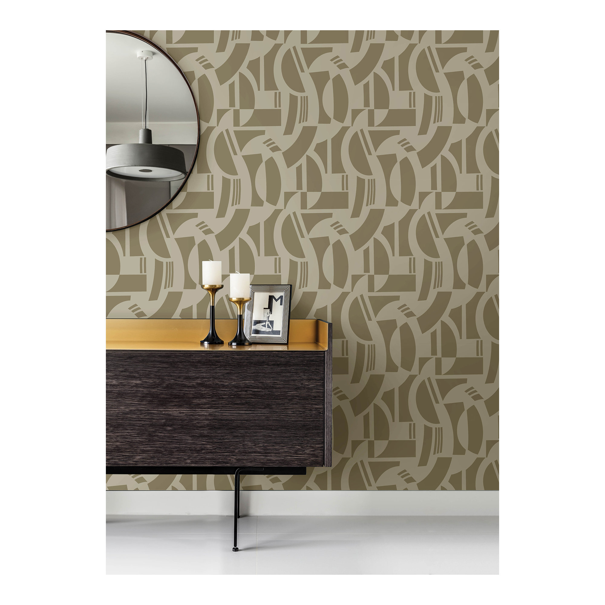 Carter Geometric Flock Wallpaper, Brown