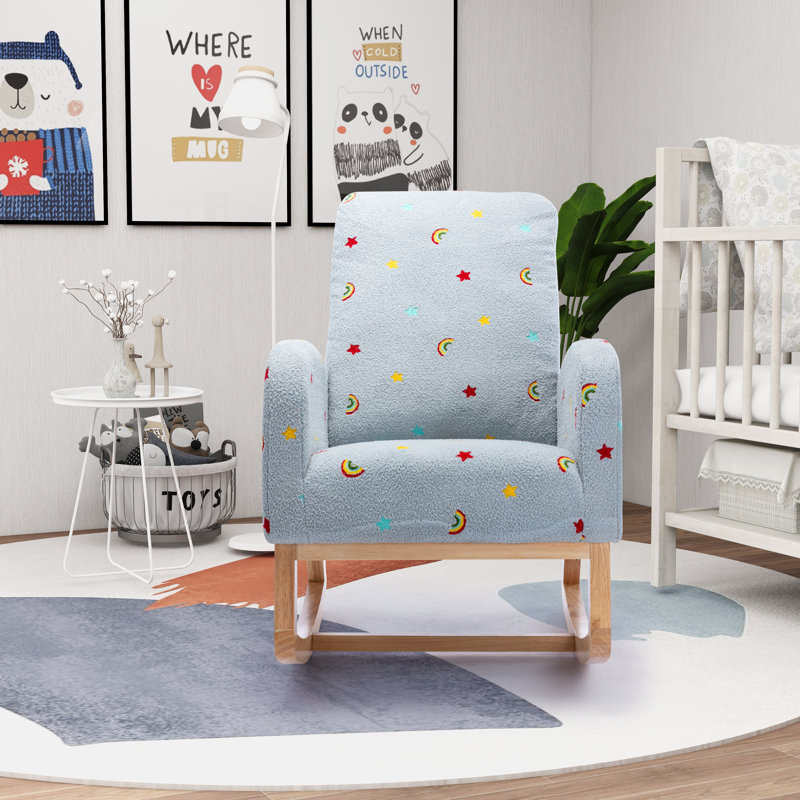 Chaise berçante Mcardle, Tissu bleu ciel bouclé