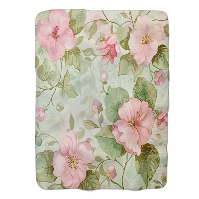 Classic Pink-Green Florals - 1 Piece Premium Blanket